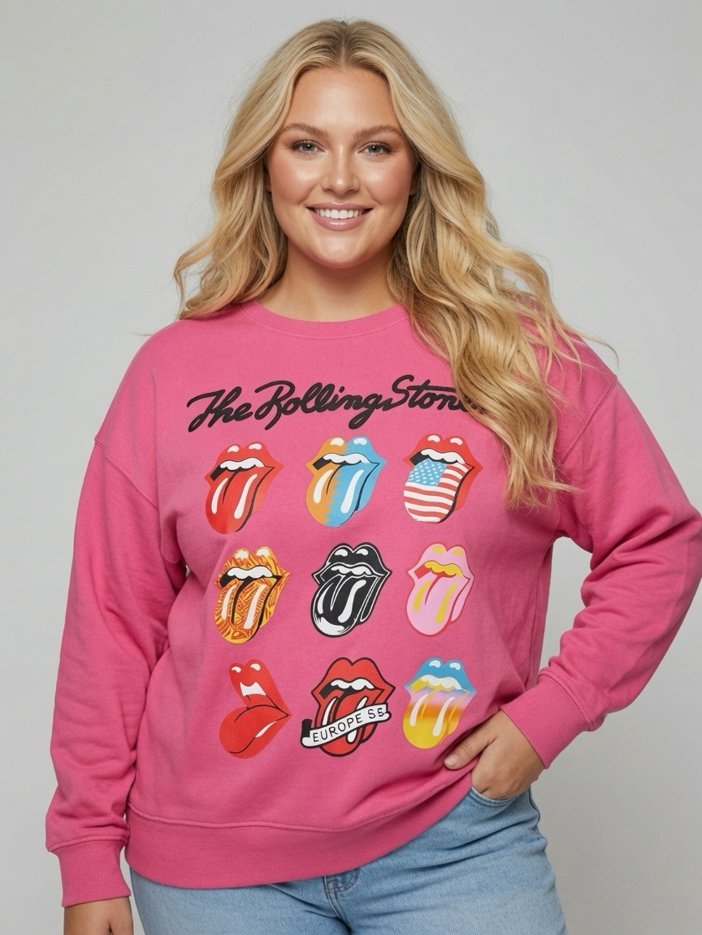 The Rolling Stones Hot Pink Graphic Crewneck Sweatshirt Size XL (16/18)